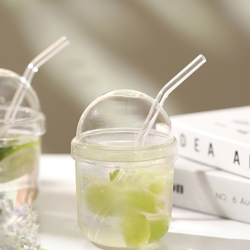 High borosilicate glass cute straw cup, portable bobo cup, juice cup, household transparent glass coffee cup Specification drawing