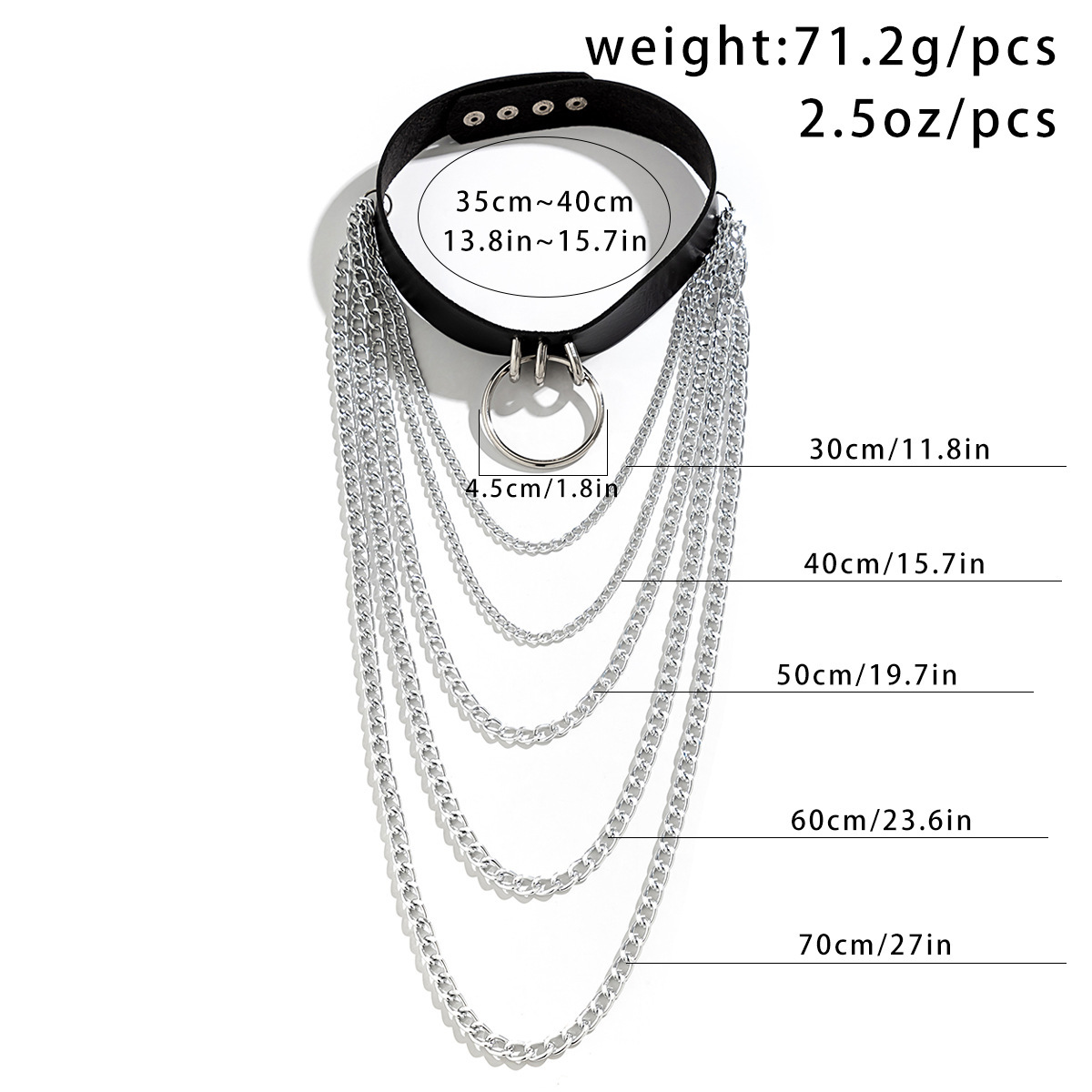 European and American cross-border jewelry, sweet and cool metal ring leather choker necklace, cross collar, sword-shaped punk necklace Specification drawing