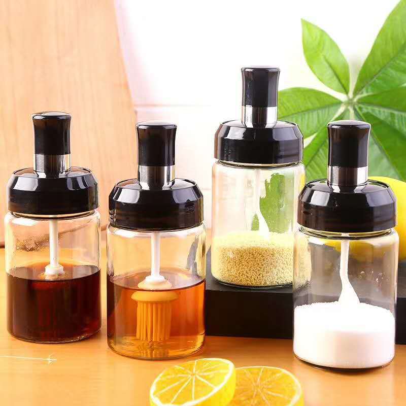 Seasoning box, glass salt jar, household spoon lid, integrated seasoning jar, kitchenware, seasonings, sealed moisture-proof glass set Specification drawing