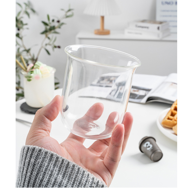 Thickened high borosilicate heat-resistant glass cup, chubby flared round-bottom cup, iced Americano latte coffee cup, cute drink cup details Picture