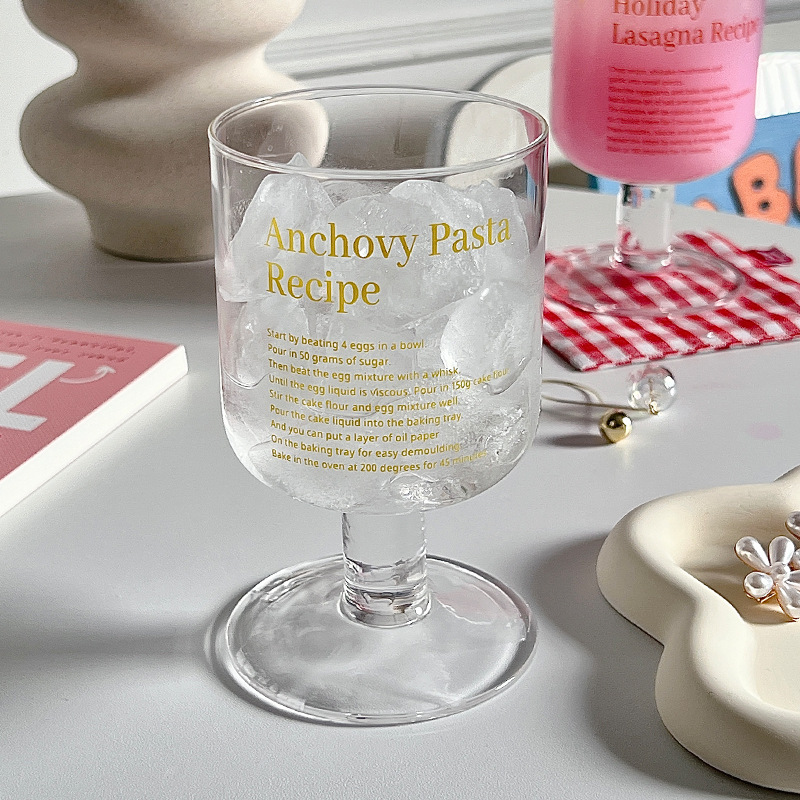 Customized Korean InS-style tall glass, summer fruit drink cup, English glass cup, juice cup, red wine glass, breakfast cup Specification drawing