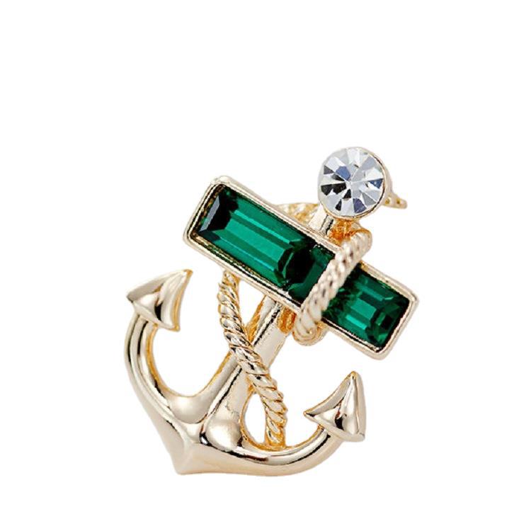 Wholesale of new cross-border fashion full-diamond pirate ship anchor brooches from Europe and America, with unique diamond-encrusted several and other types of brooches Item Picture