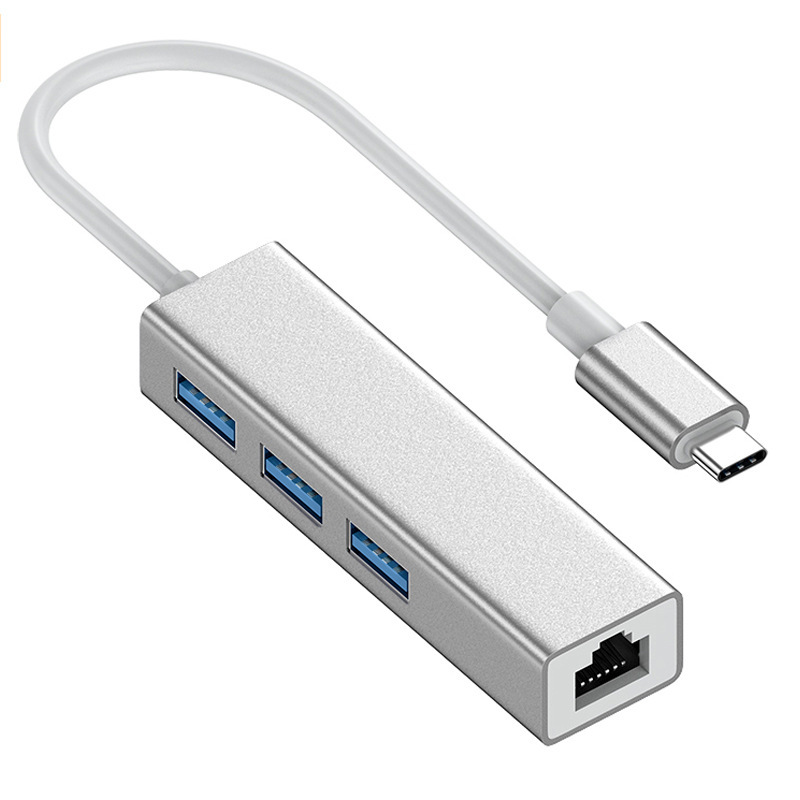 Aluminum alloy USB3.1 network card Type-C to RJ45 with 1 port 3.0 and 2 ports 2.0HUB 100M driverless network card Item Picture