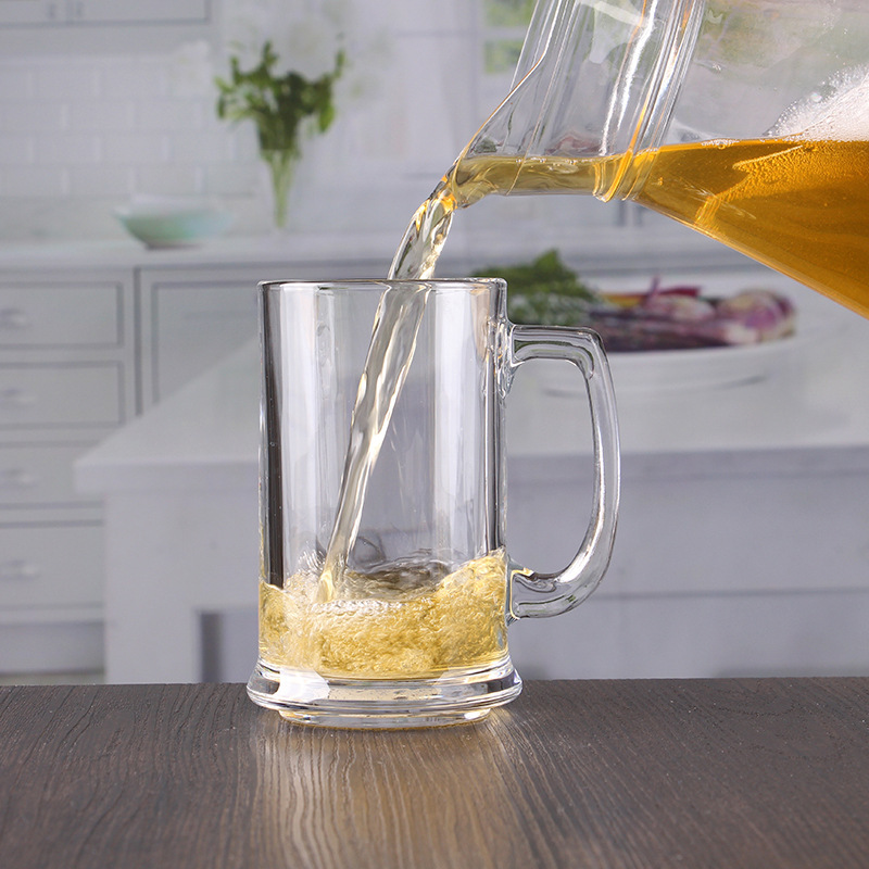 Lizun transparent glass handle cups, beer mugs, draft beer cups, juice cups, beverage cups, glass cups wholesale with logo printing full figure