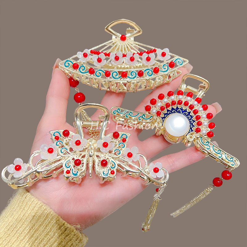 Chinese-style classical, ethereal and high-end pearl grabber for women, large headwear at the back of the head, hairpins, hair clips, shark clips details Picture