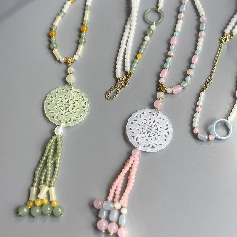 Ancient-style long glass necklace, new Chinese-style super-long back cloud tassel, fresh and delicate accessory, horse face skirt accessory Specification drawing