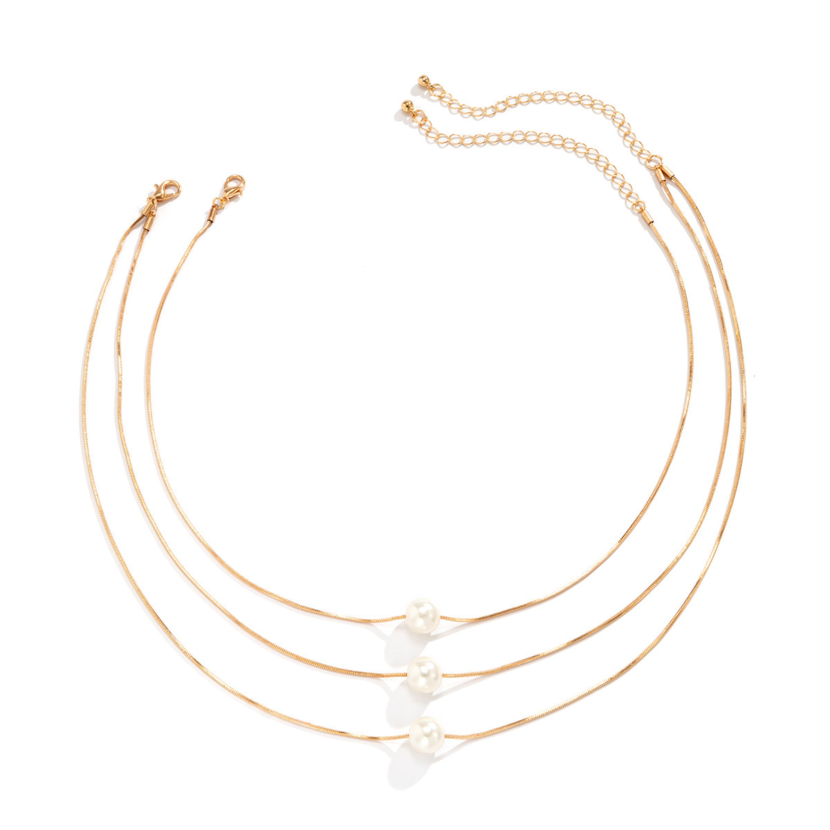 Factory OEM customized French multi-layer layered imitation pearl pendant necklace, geometric fine chain snake bone necklace Item Picture