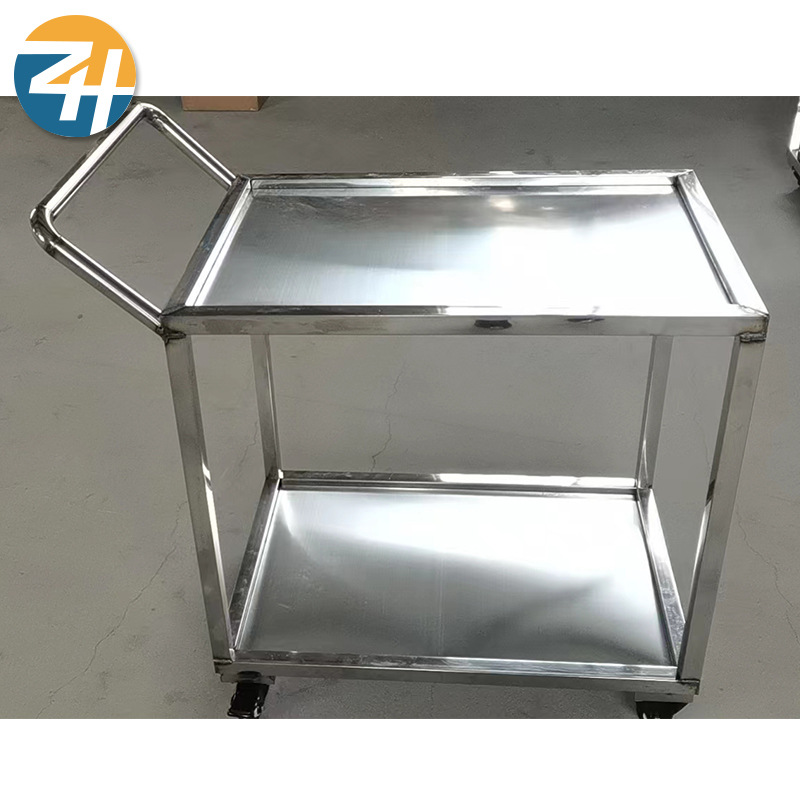 Factory wholesale 304 stainless steel trolleys, hotel and catering tools, transportation and handling stainless steel double-layer trolleys full figure