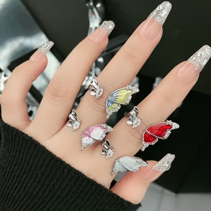 A new French sweet and cool butterfly drip glaze open ring for women's ins, with a cold style, light luxury and high-end elegance, is a sophisticated index ring details Picture