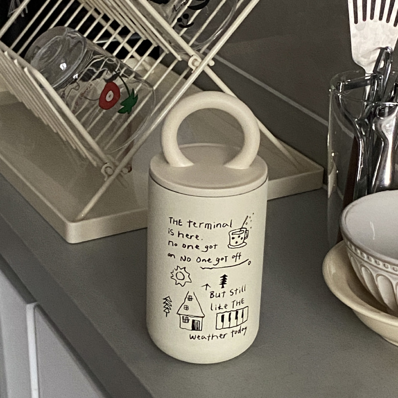 Self-made retro ins English letter portable insulated cup, large-capacity simple stainless steel 304 cold preservation cup full figure