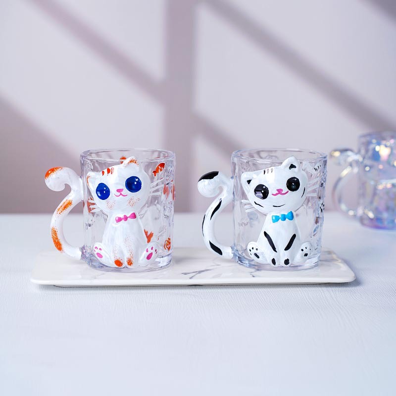 Creative three-dimensional shaped animal cups, cute orange cat cups, glass couple water cups, adorable cartoon milk, juice and coffee cups details Picture