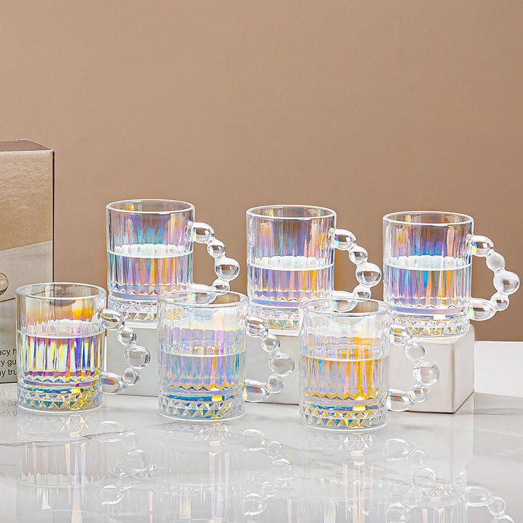 New glass cup, green tea cup, tea-making cup with handle, heat-resistant office drinking water, anti-scald handle cup Specification drawing