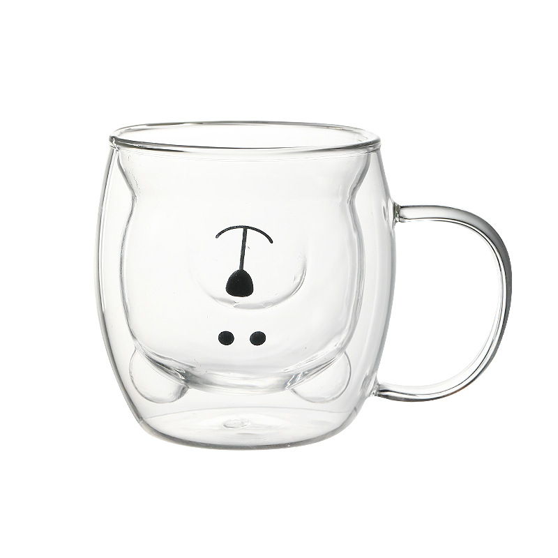 Cartoon bear cup, double-layer glass cup, heat-insulating cute-shaped cup, creative milk cup, coffee cup, breakfast cup, water cup Item Picture
