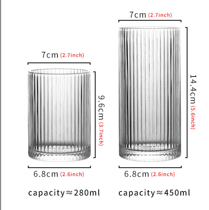 Wholesale simple glass cups, InS-style tea cups, water cups, coffee cups, and household Japanese vertical striped beverage cups Item Picture
