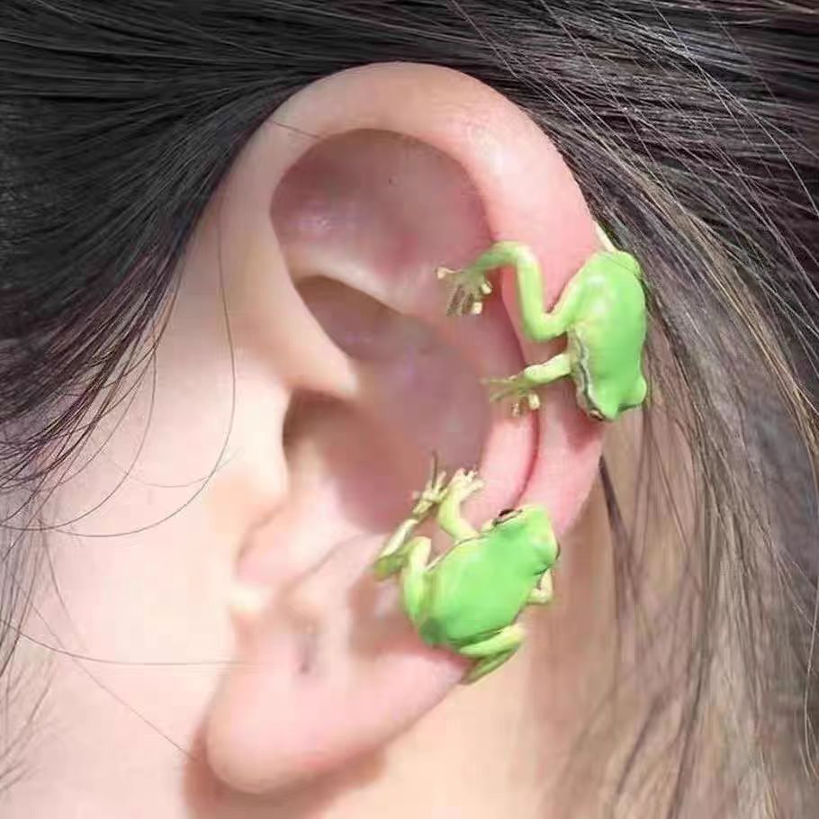 New frog earrings in European and American style for women, cross-border, cute and unique animal ear studs, retro earless ear clips wholesale Application Scenario