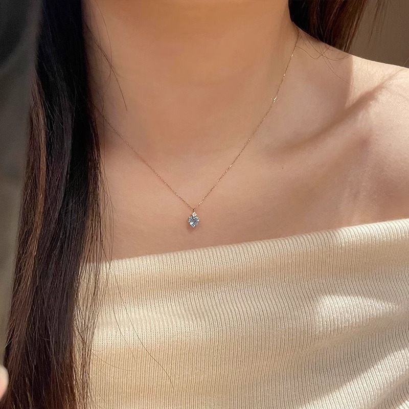 Aquamarine heart-shaped water drop Zircon necklace for women, a light luxury and niche style necklace, simple and fashionable, versatile collarbone chain details Picture