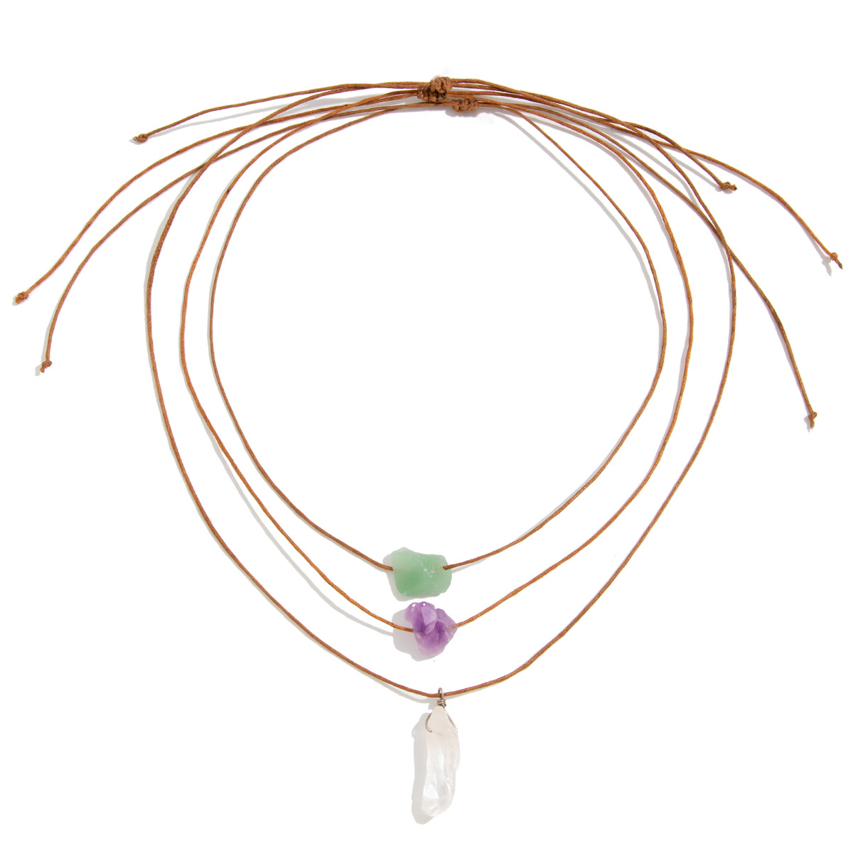 European and American cross-border jewelry vacation style stone adjustable necklace, irregular crystal pendant collarbone chain set Item Picture