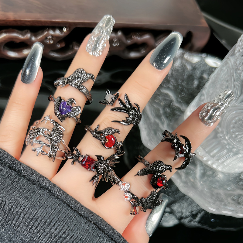 Sweet and cool dark crow punk personality thorn niche ring women's fashion cold style hot girl trendy ins ring details Picture