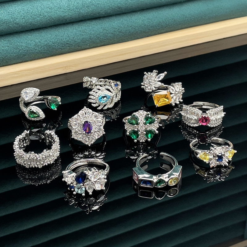The imitation colored gemstone series of color diamond light luxury open ring, a cold and elegant female style, a cross-border fashion and high-end exquisite ring from Europe and America Application Scenario