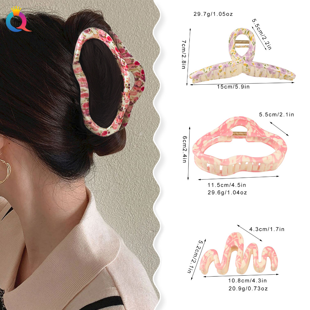 Qiyue water-rotating printed hair clips, large high-end shark clips, children's hair accessories and headwear wholesale details Picture