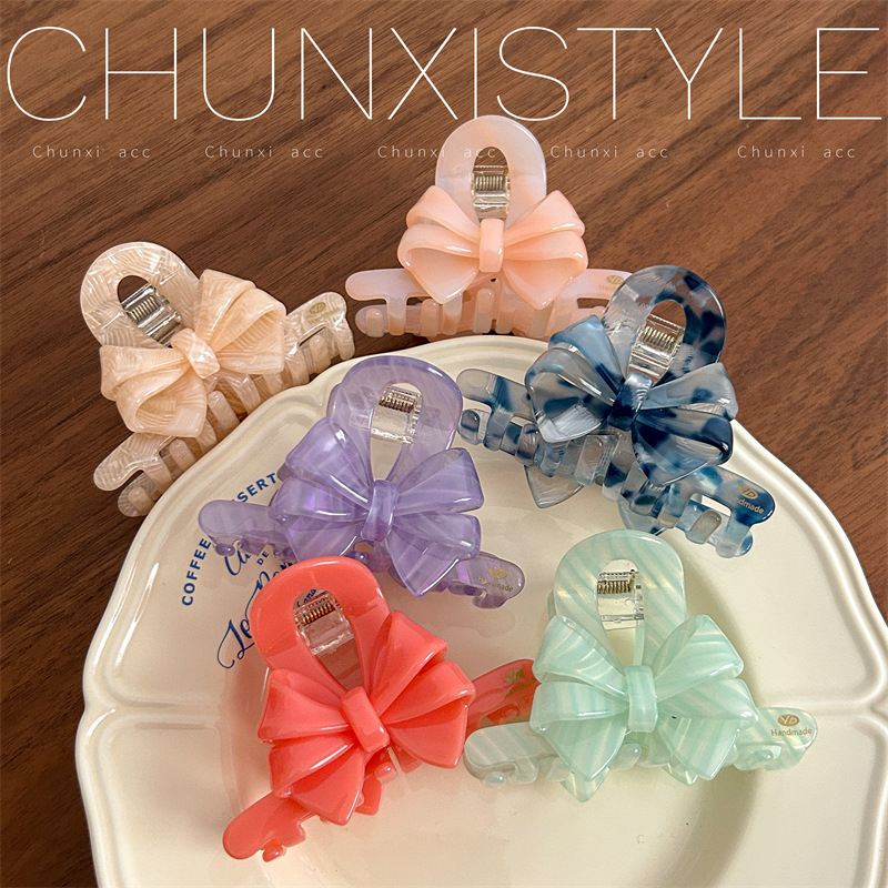 YD High-end Accessories: New French three-dimensional three-layer bow acetate shark clip, sweet and cute Korean version hair clip details Picture