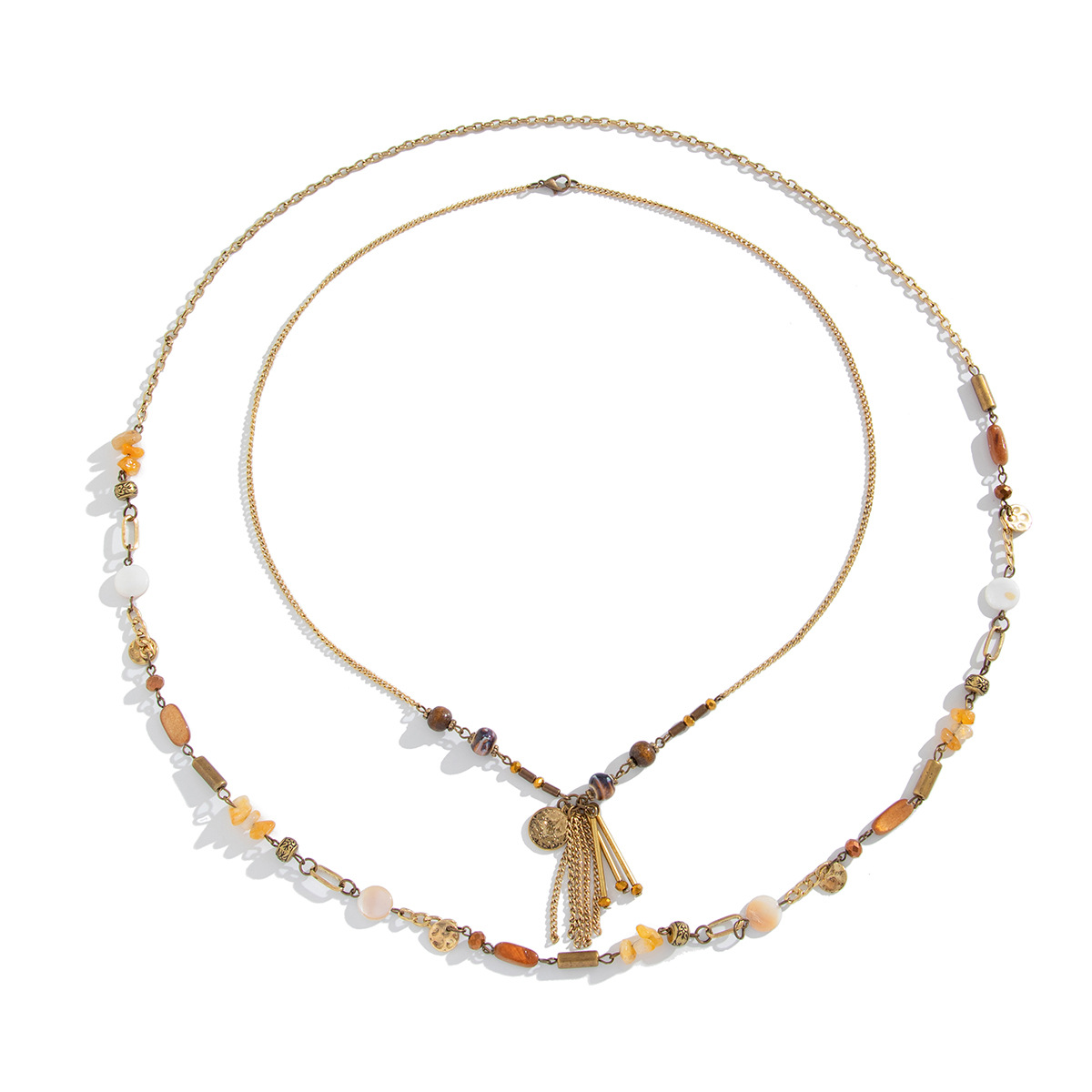 Original irregular turquoise multi-layer necklace from Europe and America cross-border jewelry, versatile alloy special precision chain, long collarbone chain Item Picture