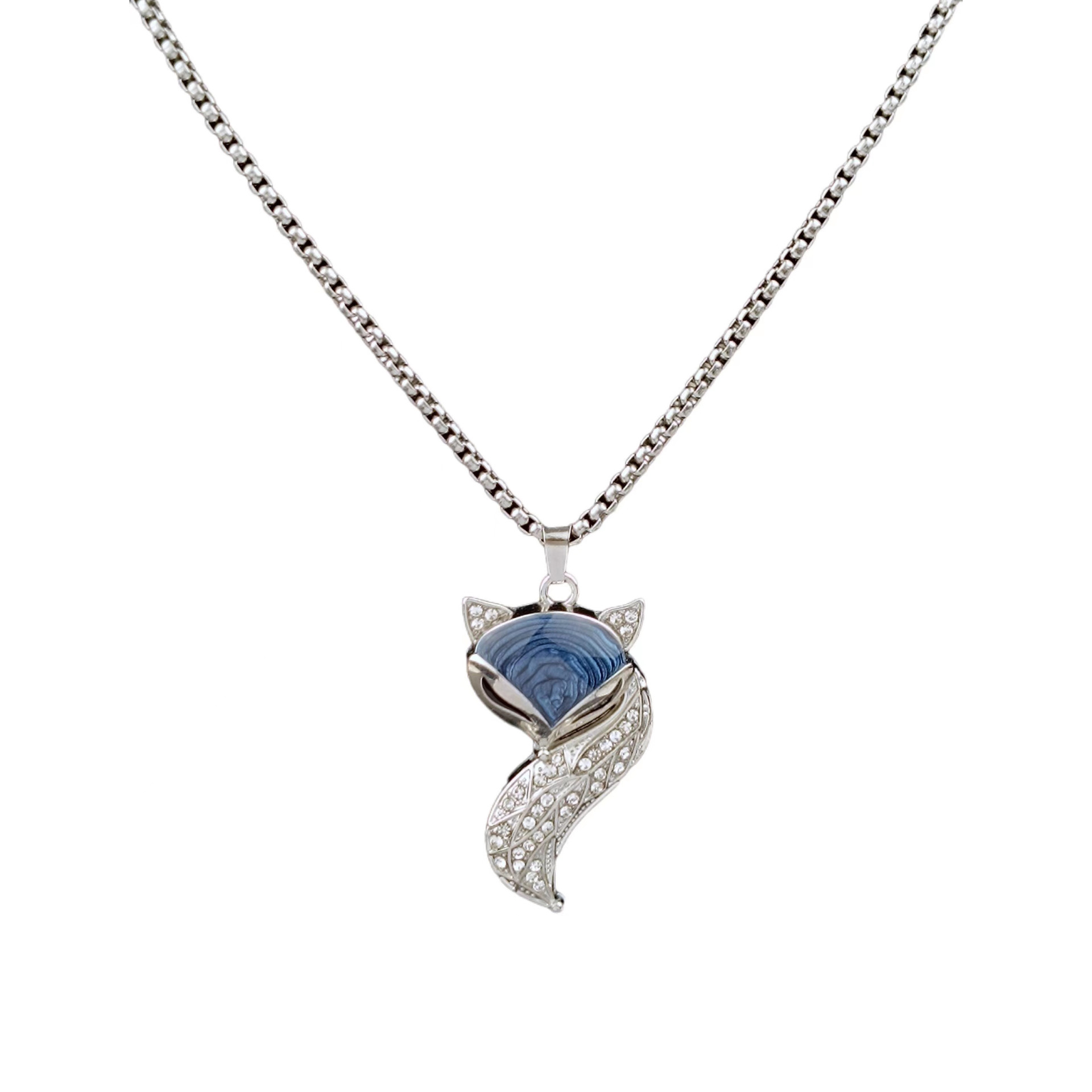 European and American cross-border oil-dripping diamond-encrusted fox pendant necklace, hip-hop couple long sweater chain necklace manufacturer wholesale Item Picture