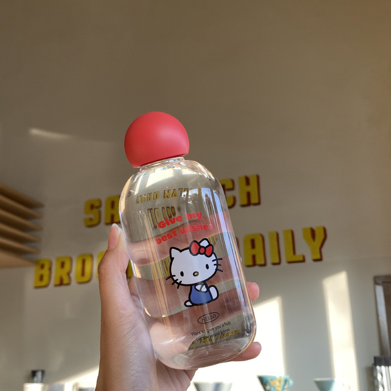 Cute kt cat glass cup, high borosilicate high-temperature resistant, niche red nose sealed water cup, car portable cup gift Specification drawing