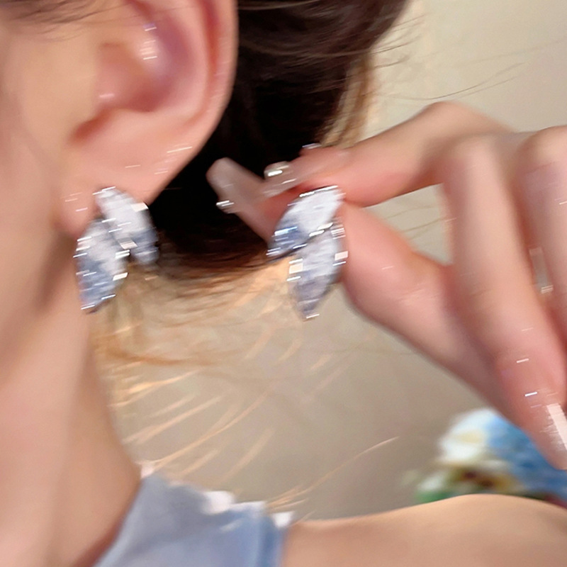 Blue gradient crystal leaf stud earrings, a new best-selling, light luxury, niche, versatile and high-end earpiece for women in 2024 Specification drawing