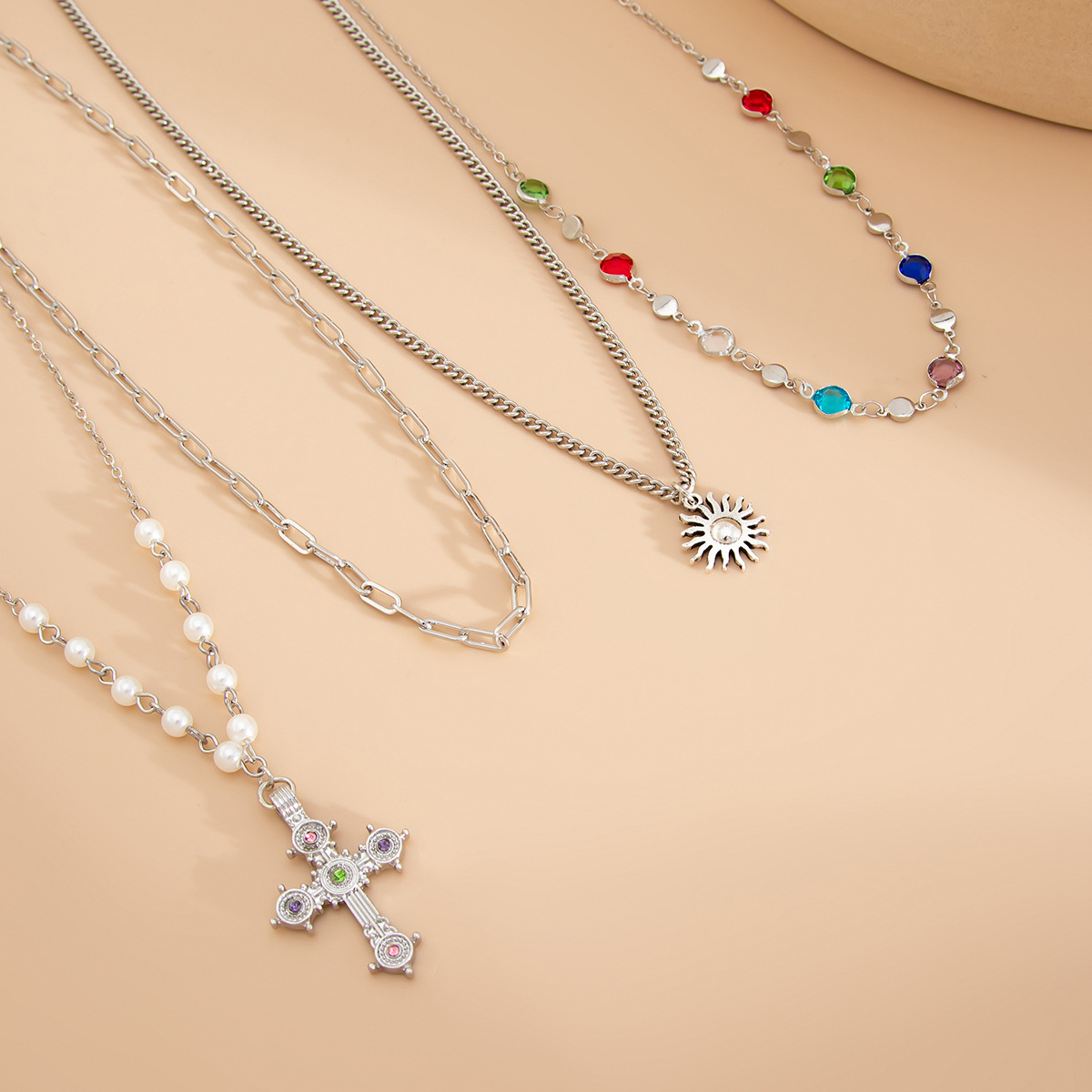 A 4-piece set of simple cross-border jewelry for both men and women, featuring a cross crystal chain and a special secret chain necklace Application Scenario