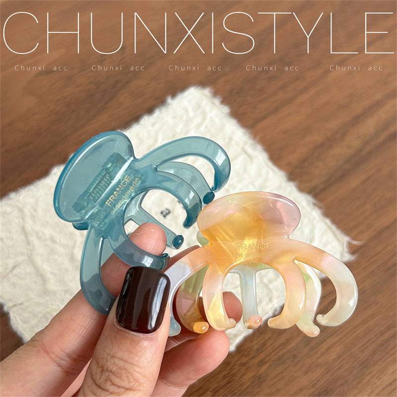 French pumpkin acetate hairpin, medium-sized female shark hairpin at the back of the head, simple semi-tied hairpin, hair clip headwear Application Scenario