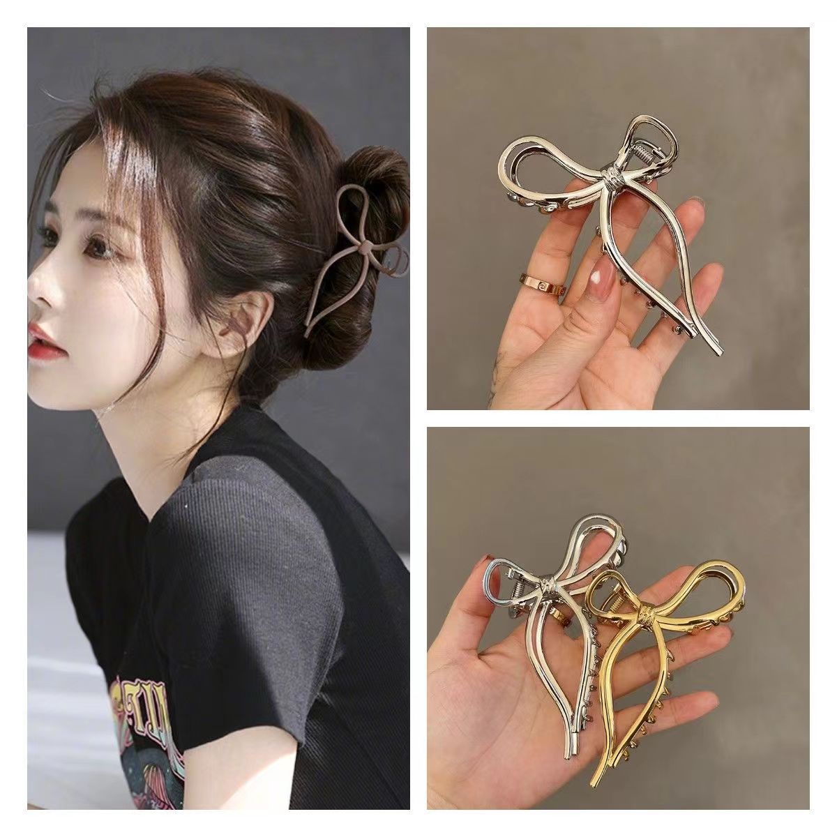 2025 New cool style bow hairpin, back head updo hair clip, large internet-famous shark clip hair accessory, hairpin full figure