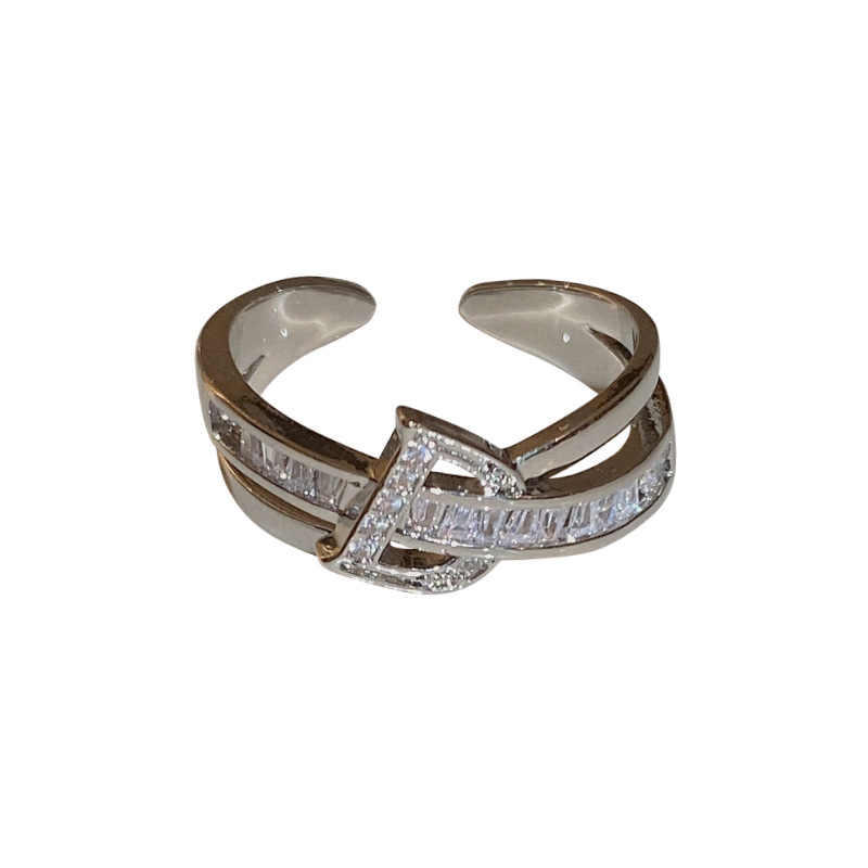 A light luxury and cold style, full diamond zircon letter D open ring, a niche design for women, fashionable, individual and high-end ring Item Picture