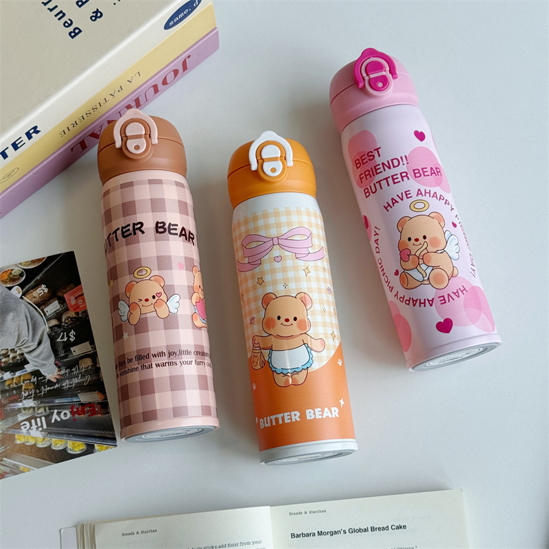 Little Bear Nini Children's insulated Cup, Girls' High school appearance level Jumping Double drinking stainless steel insulated water cup, special for students to go to school details Picture