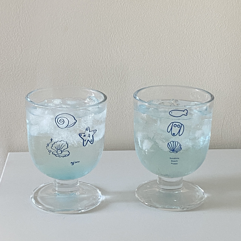New niche mid-style Instagram ocean shell hook tall glass, cute and chubby dessert cup, couple water cup full figure