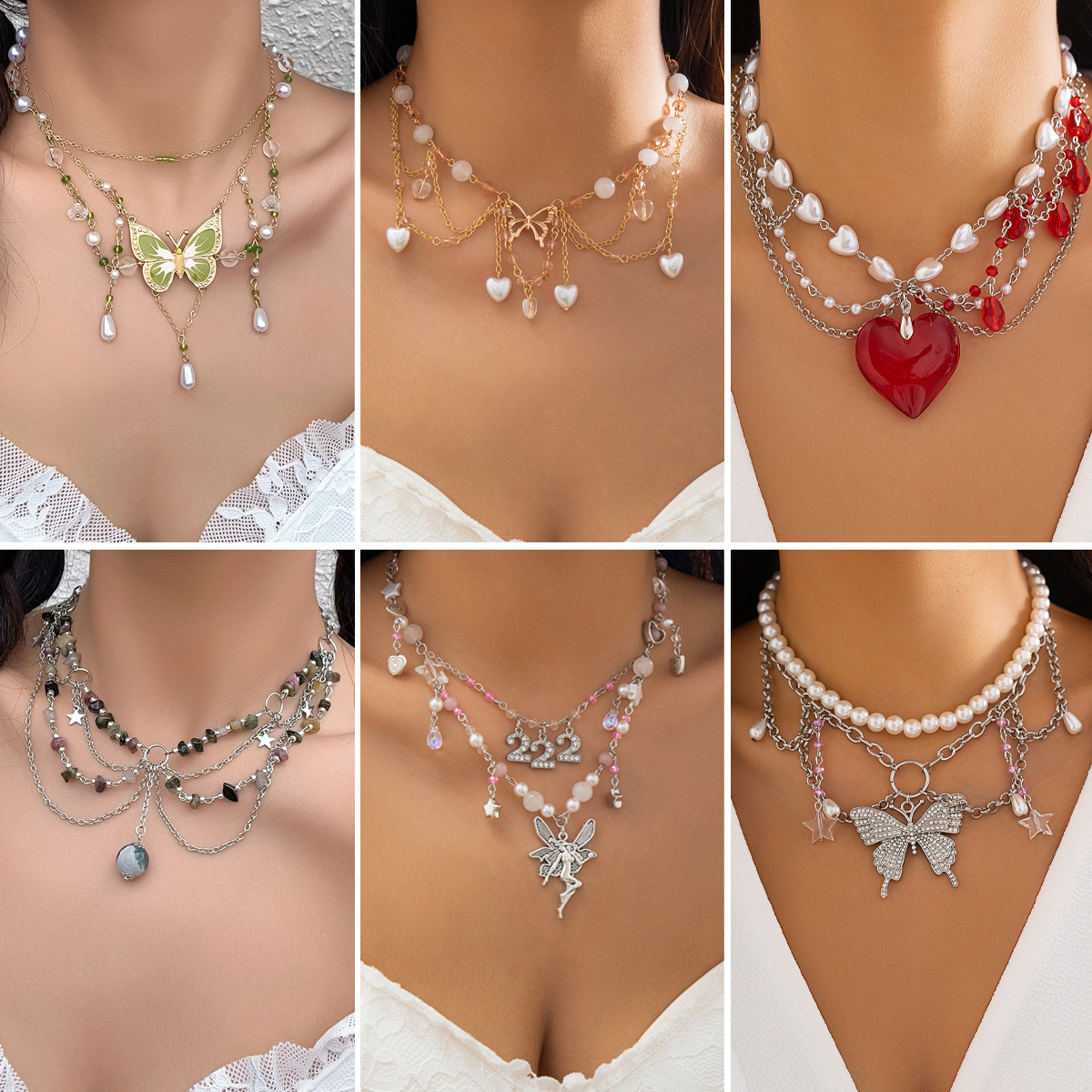 A cross-border jewelry necklace from Europe and America with a unique beaded design, sweet and cool y2k butterfly choker, and a thousand seal style dopamine necklace full figure