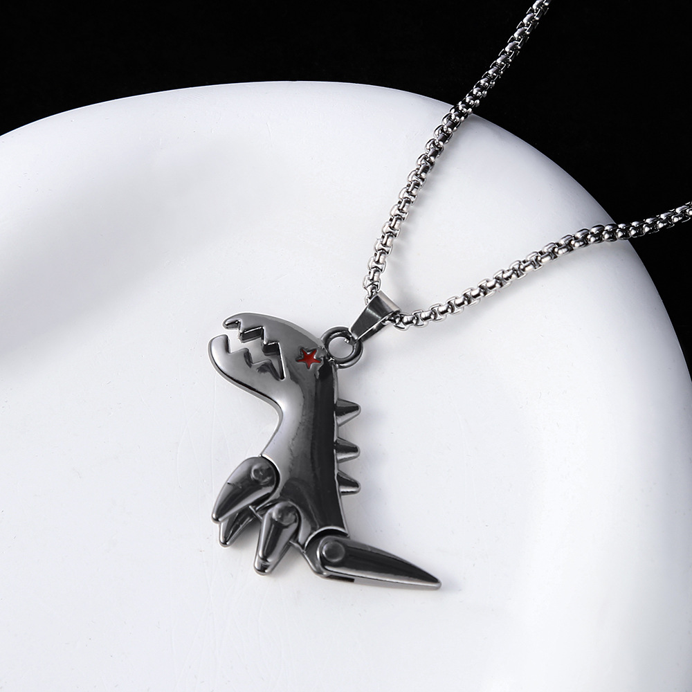 New non-fading titanium steel necklace, cute cartoon dinosaur necklace, fashionable hip-hop trend pendant necklace accessory details Picture