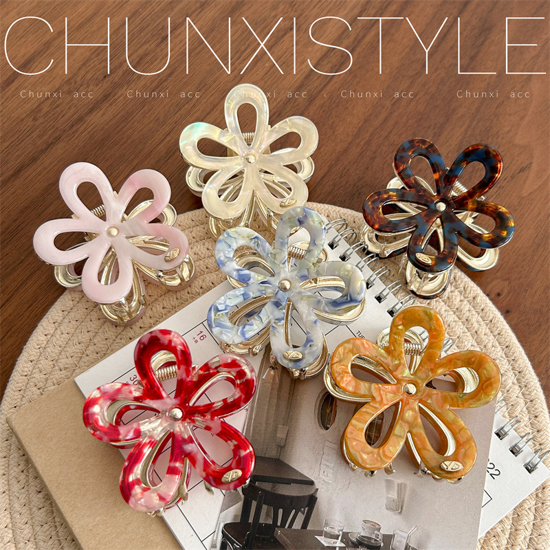Retro acetate metal flower medium-sized gripper, half bun hair gripper at the back of the head, hair clip clip, hair accessory, headwear full figure