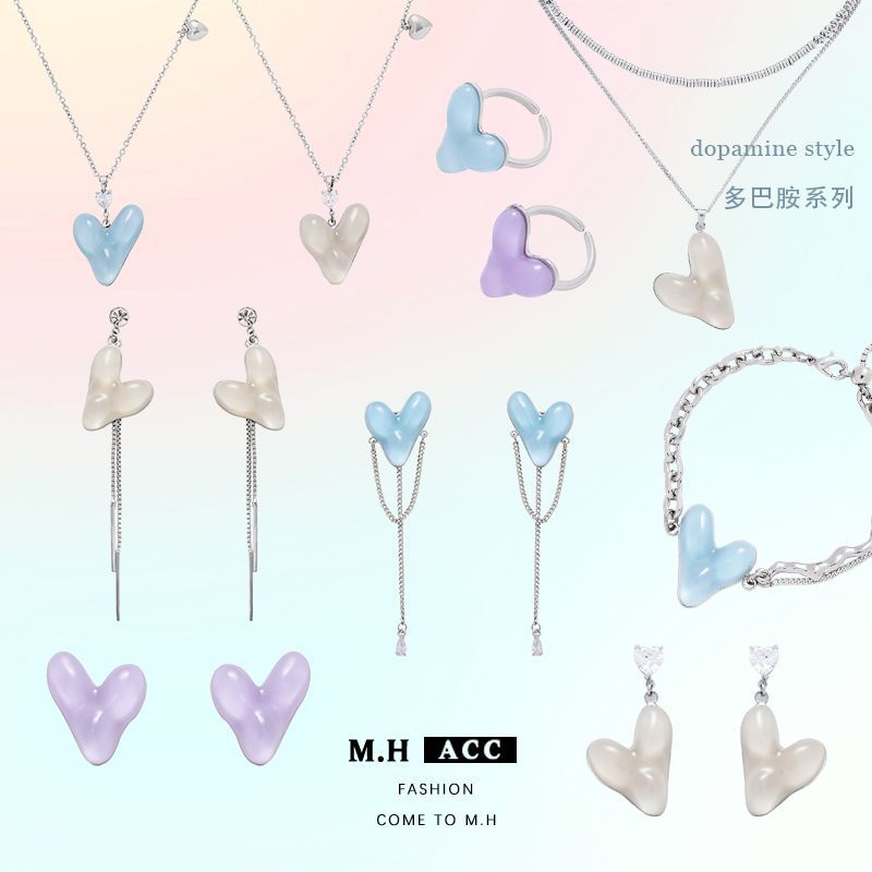 925 Silver Needle Dopamine Heart-shaped Earrings, summer high-end sweet girl style earrings, original ins fashion earrings full figure