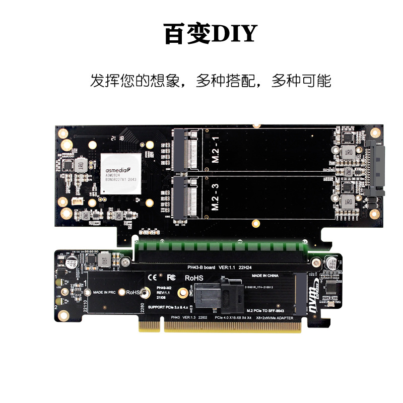 PCIE4.0 channel split expansion adapter card 8+4+4Hyper Ultra Quad VROC M.2 NVMe Specification drawing