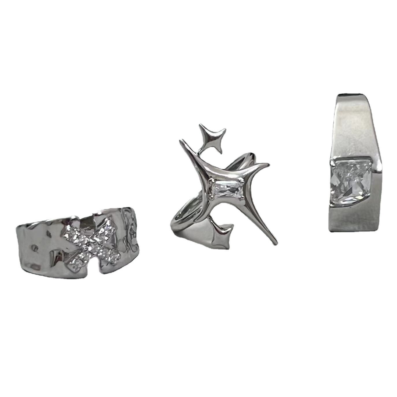 A niche starlight couple ring with a Korean Instagram trendy design sense, featuring letters X and zircon texture. It's fashionable and individualistic for women Item Picture
