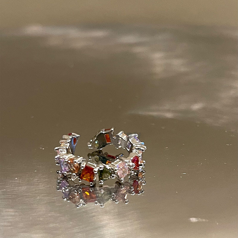 Dreamy rainbow-colored zircon light luxury open ring for women, a niche design on Instagram, a new trend for women in 2023 full figure