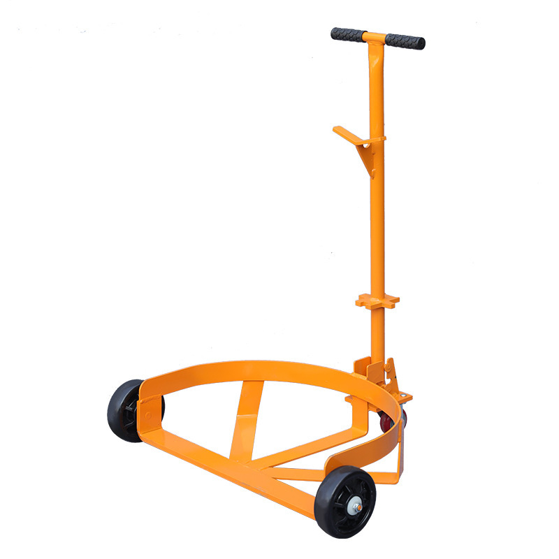 Low-position oil drum transporter, iron-plastic drum trolley, open portable bucket-holding handcart, mobile base, hand-pulled type Item Picture