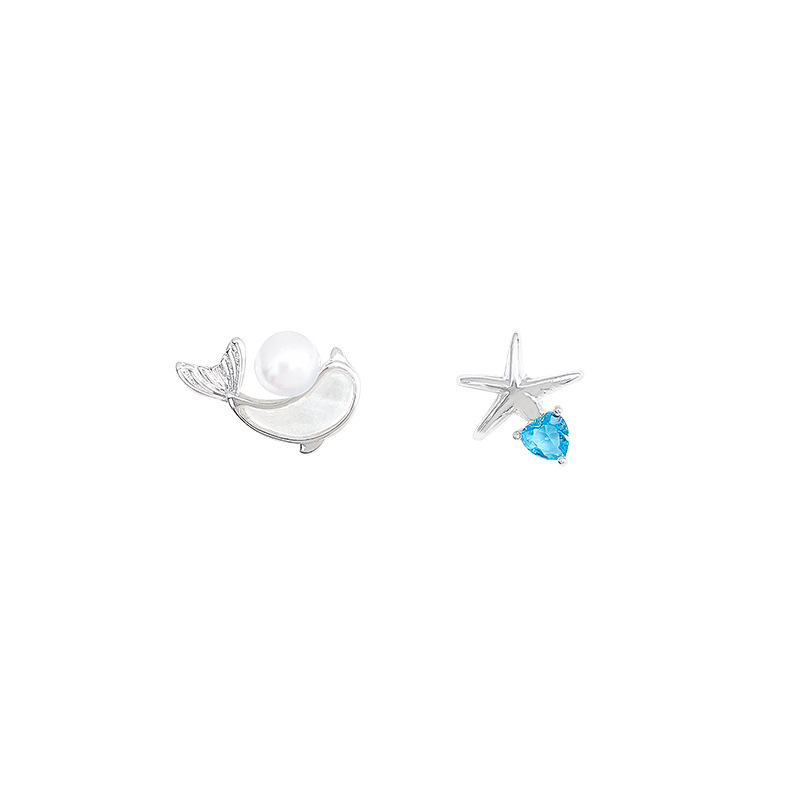 Asymmetrical starfish dolphin stud earrings for women, fashionable, light luxury, elegant and versatile pearl earrings, wholesale of internet-famous earrings Item Picture