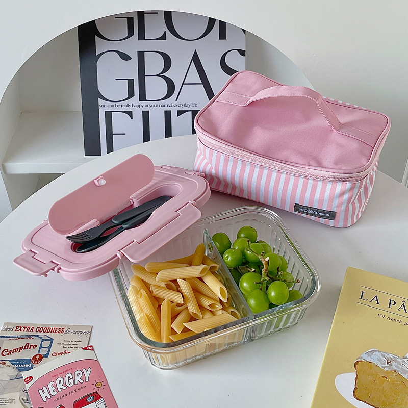 Bolimei InS-style cloth-wrapped high borosilicate glass lunch box, microwave oven divider, rice bento box, fresh-keeping bowl with meals details Picture