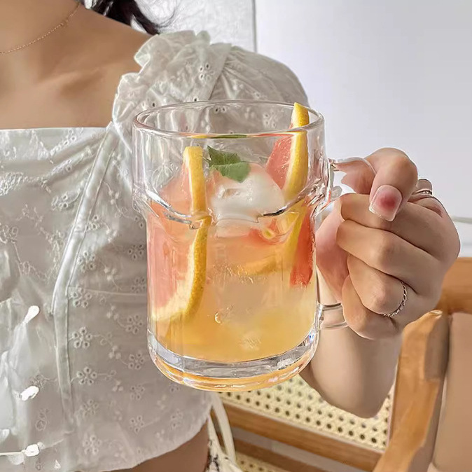 Glass draft beer cups, fruit tea cups, mojito cups with handles, summer juice cold drink cups, drinking cups Application Scenario
