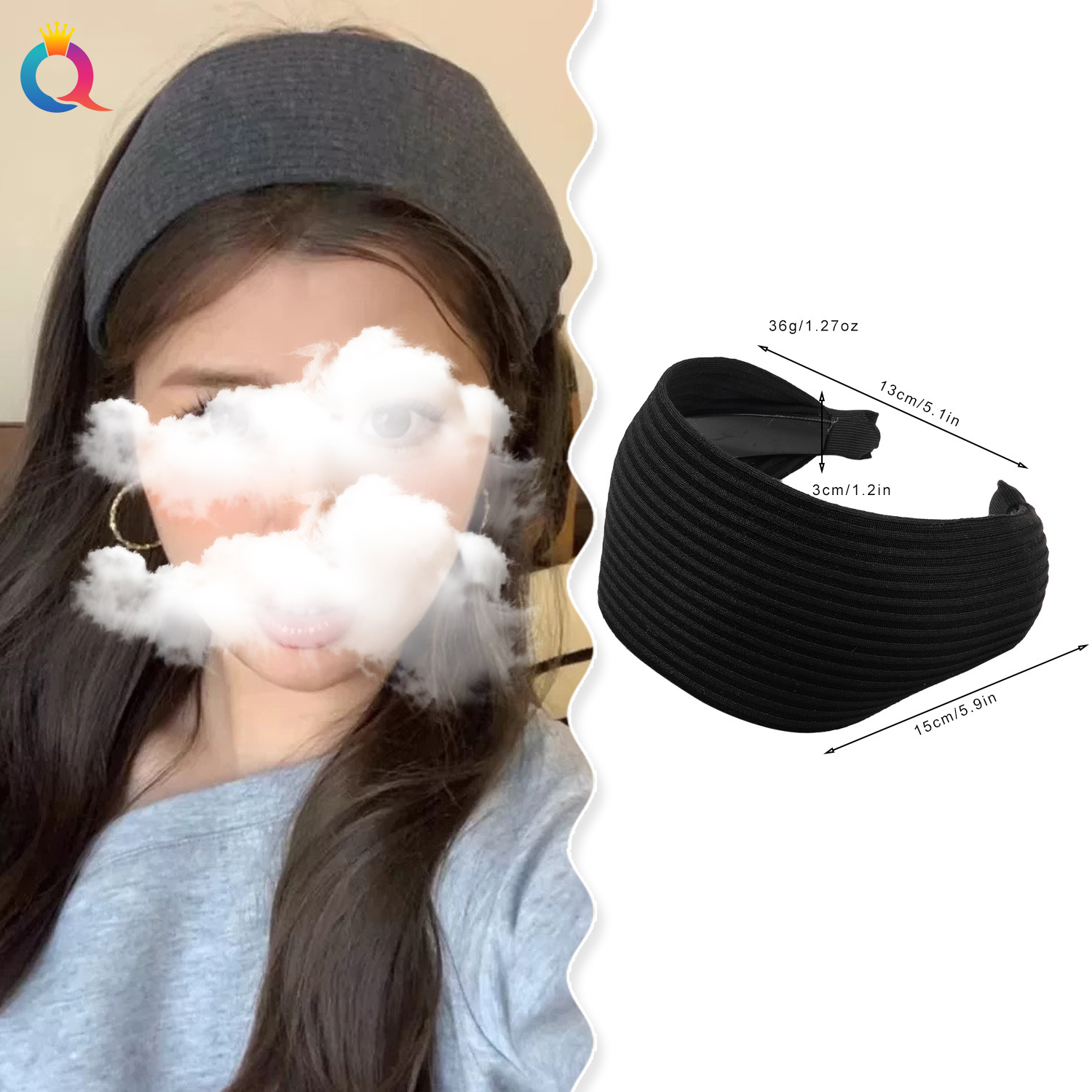 Wholesale of Qiyue retro knitted band with widened stripes, solid color high top headband, anti-slip pressure hair clip and hair accessories details Picture
