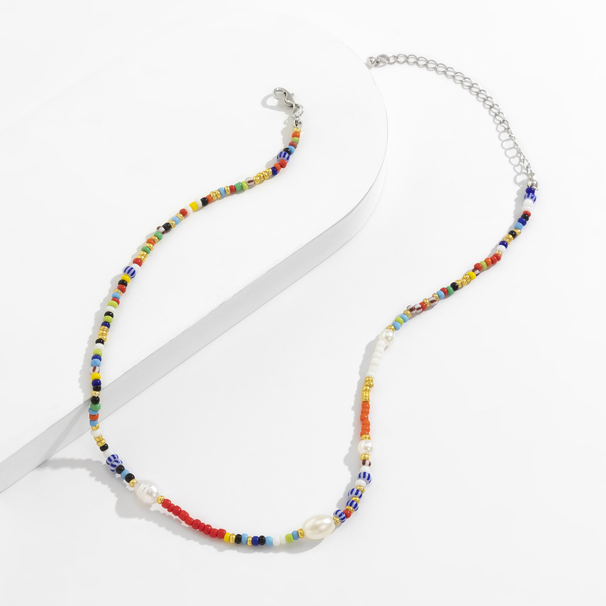 Retro woven beaded, colorful rice beads, bee, simple collarbone chain, versatile European and American, patchwork pearl ethnic necklace for women Specification drawing
