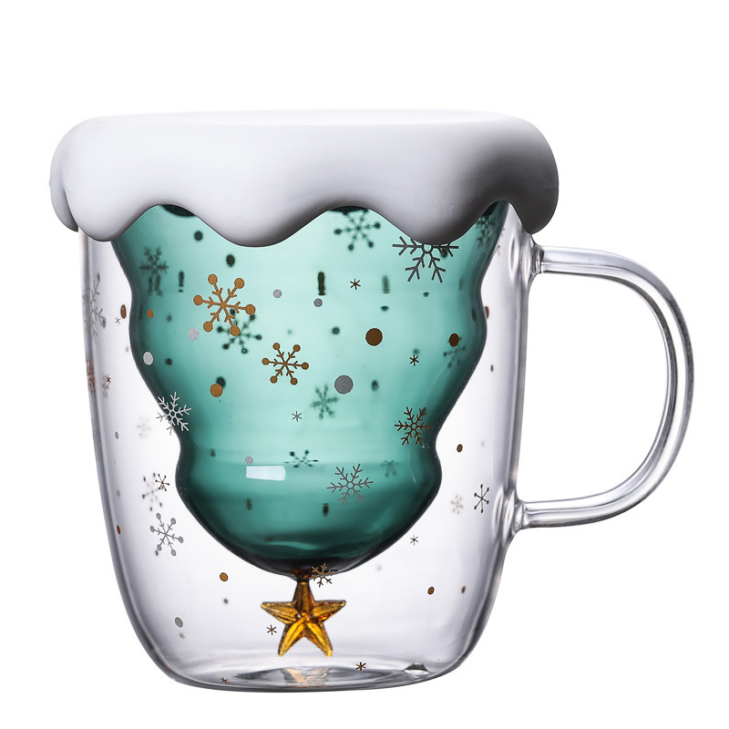 Popular Christmas cups, high borosilicate double-layer insulated creative and cute glass water cups, customized juice, milk and coffee cups Item Picture