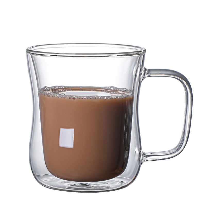 Cross-border supply of high borosilicate double-layer glass cups, high-temperature resistant and creative transparent handle cups for flower tea, milk and coffee water Item Picture
